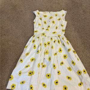 Kate Spade White and Yellow sunflower Pleated Sundress